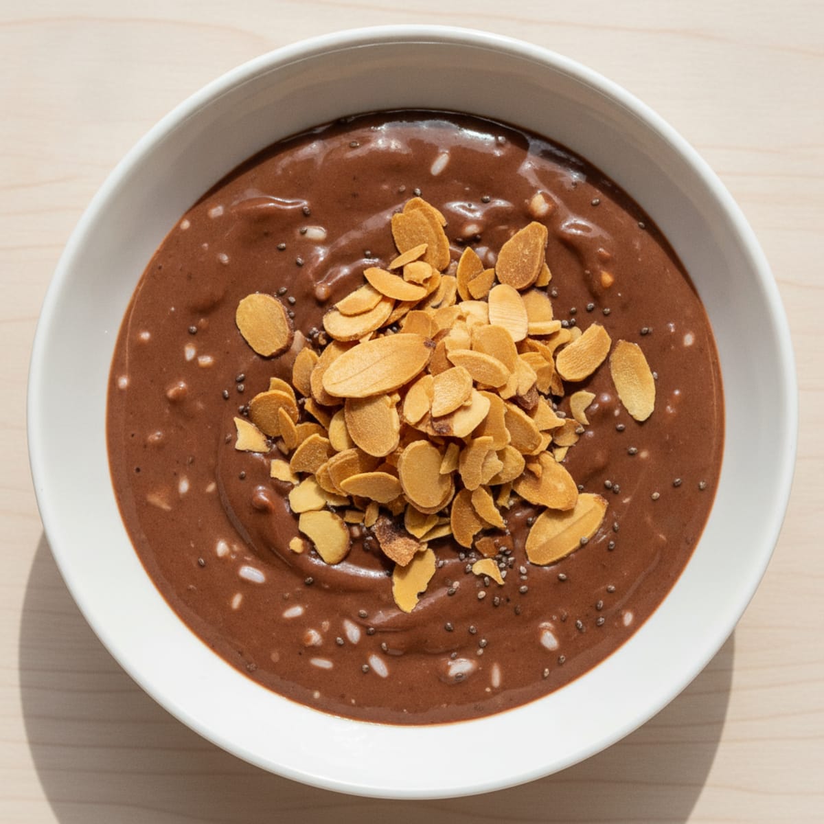 Silky Chocolate Protein Pudding with Crunchy Almond Topping