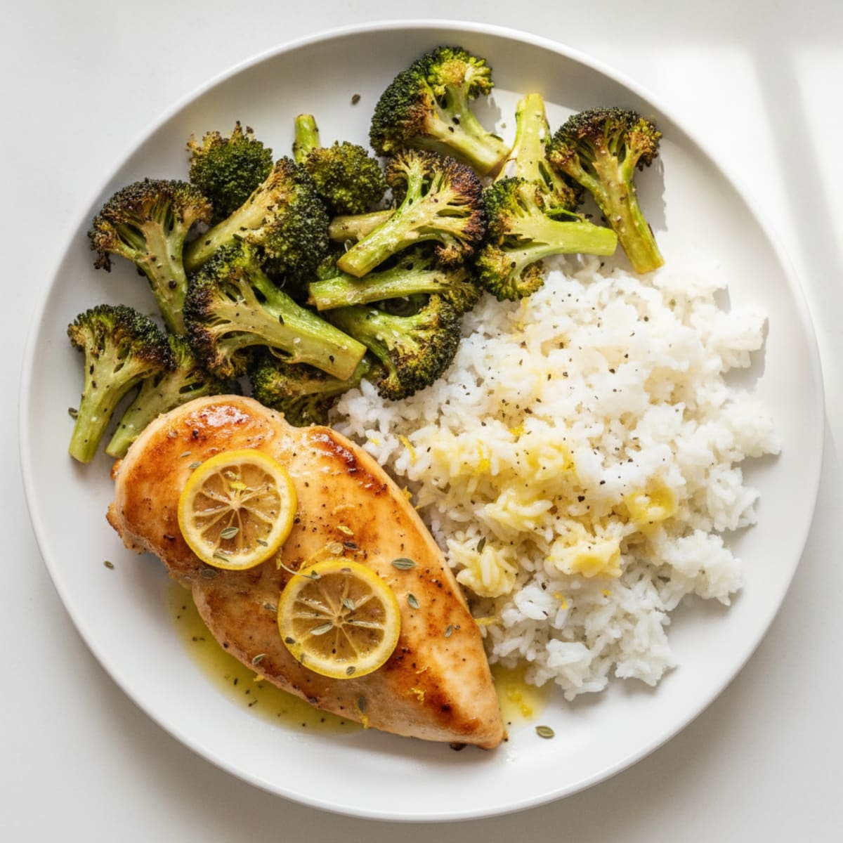 Lemon Herb Chicken with Roasted Broccoli and Rice