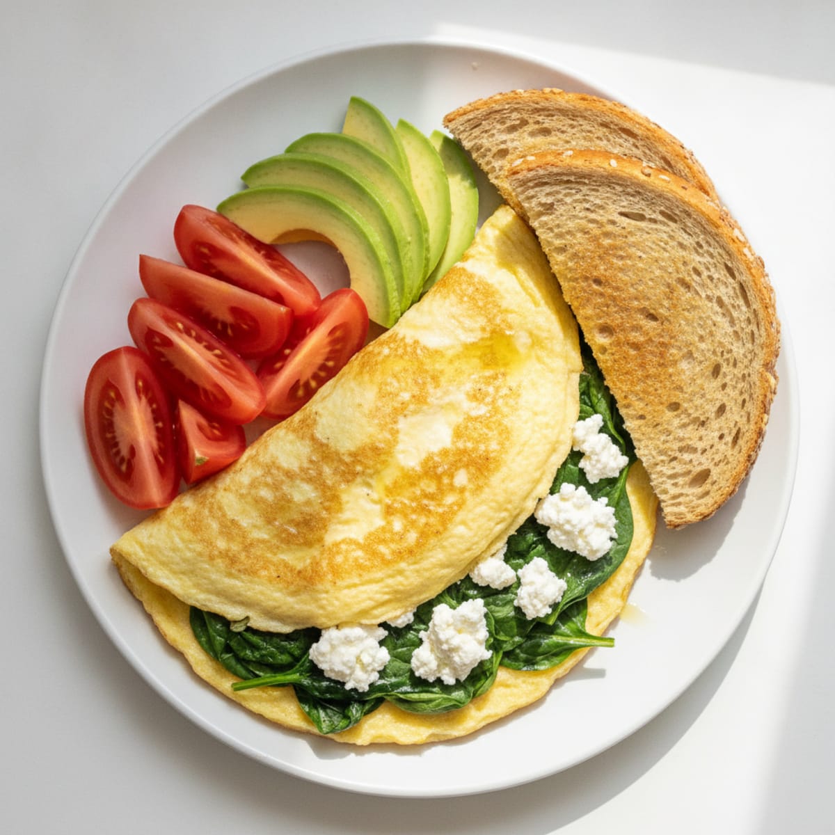 Egg White Spinach Omelette with Cottage Cheese and Fresh Tomatoes