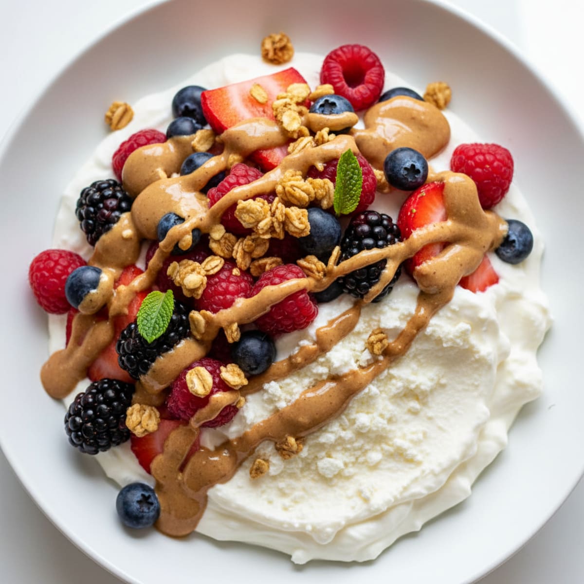 Greek Yogurt Protein Parfait with Mixed Berries and Almond Butter