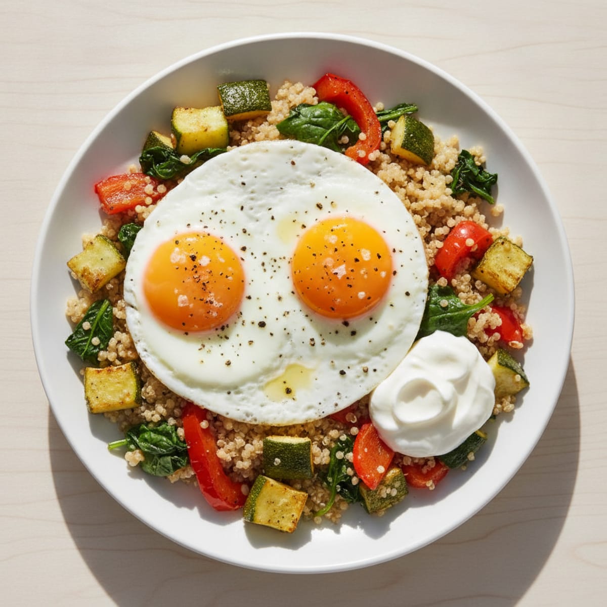 Pan-Fried Eggs with Quinoa and Roasted Vegetables