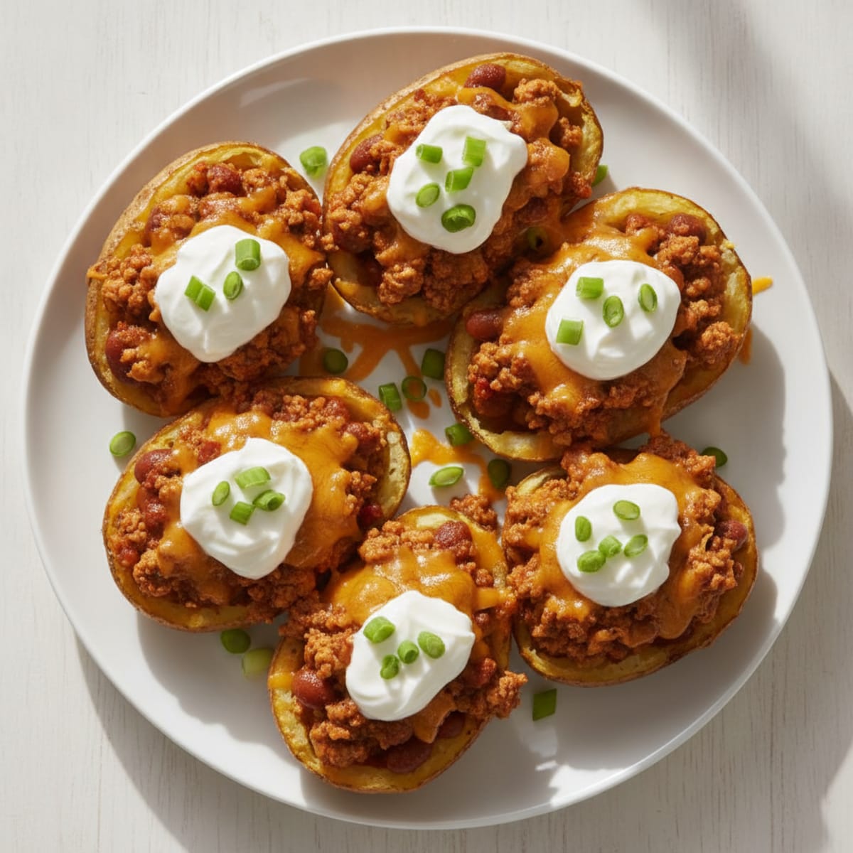 Loaded Chili Cheese Potato Skins