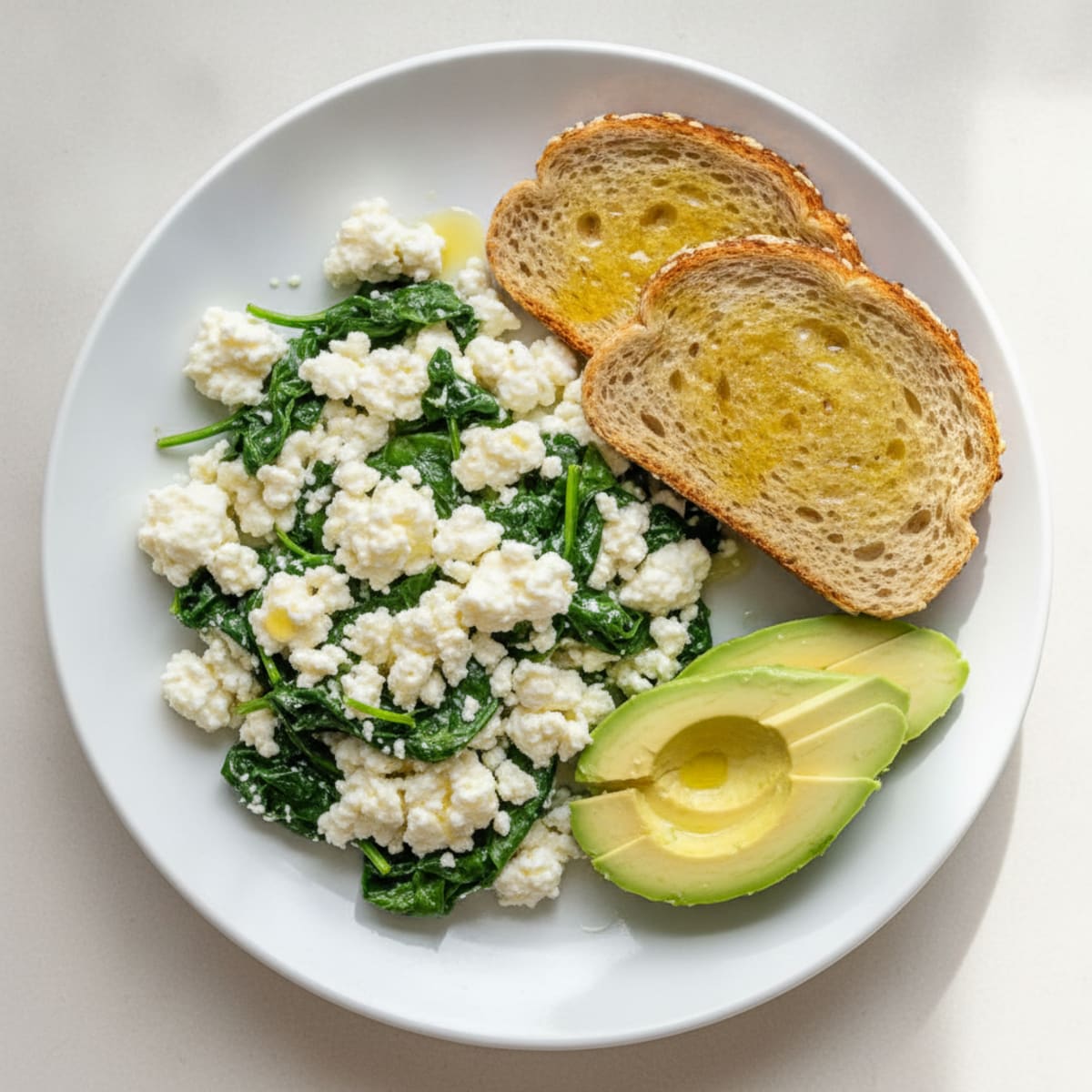 Egg White and Cottage Cheese Scramble with Sautéed Spinach