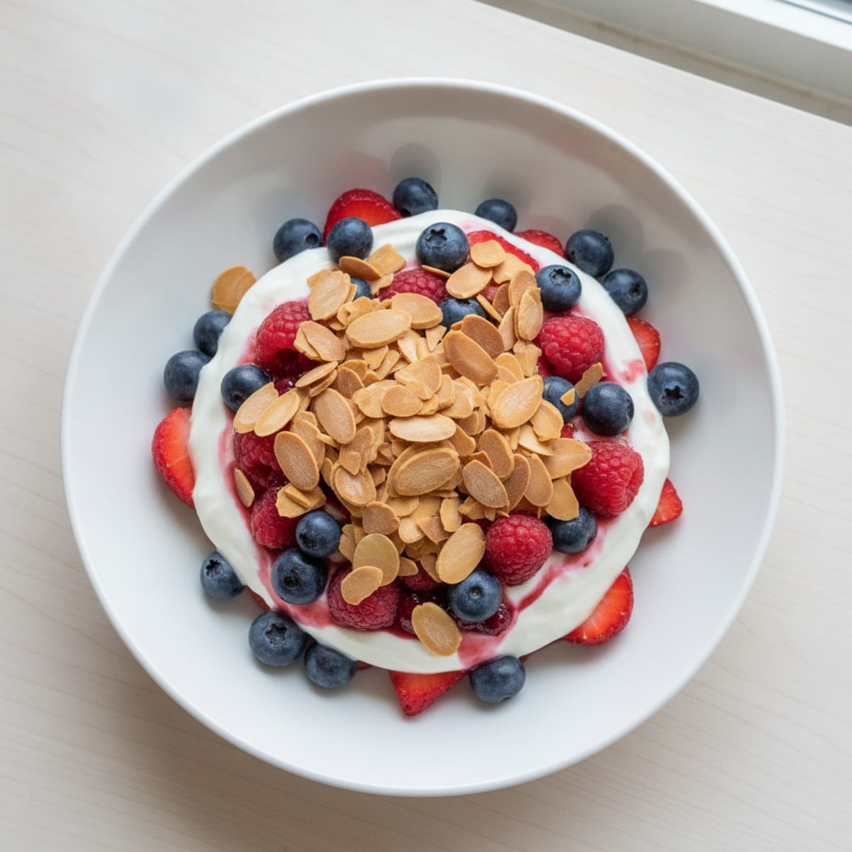 Greek Yogurt Protein Parfait with Mixed Berries and Almonds
