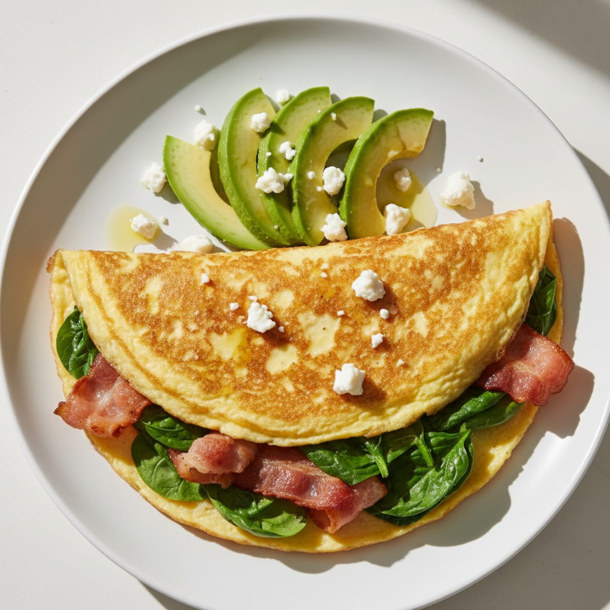 Egg White Spinach Omelette with Turkey Bacon