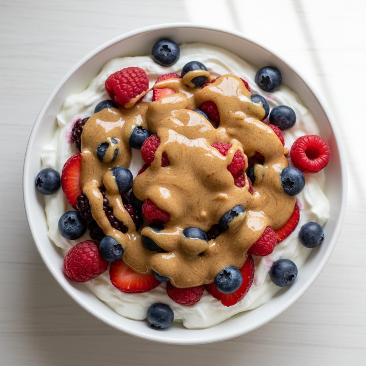 Thick Greek Yogurt Protein Parfait with Mixed Berries and Almond Butter