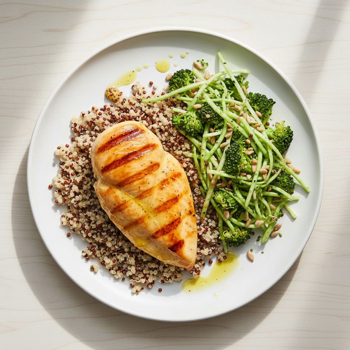 Grilled Chicken Breast with Quinoa and Crunchy Broccoli Slaw