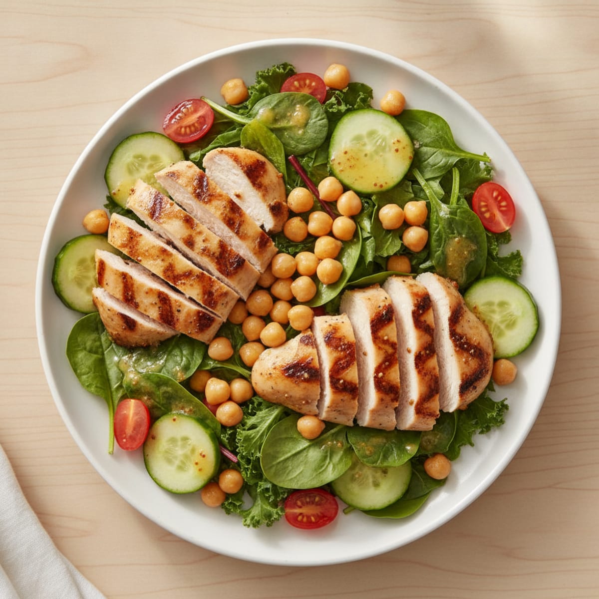 Grilled Chicken Salad with Mixed Vegetables and Chickpeas