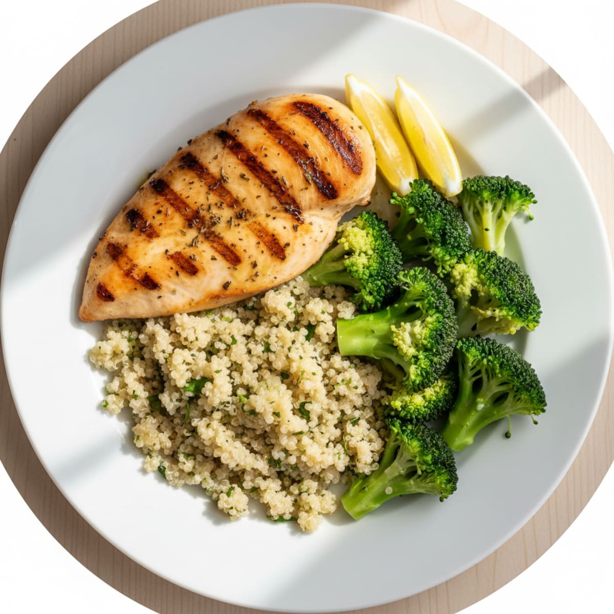 Grilled Chicken Breast with Quinoa and Steamed Broccoli