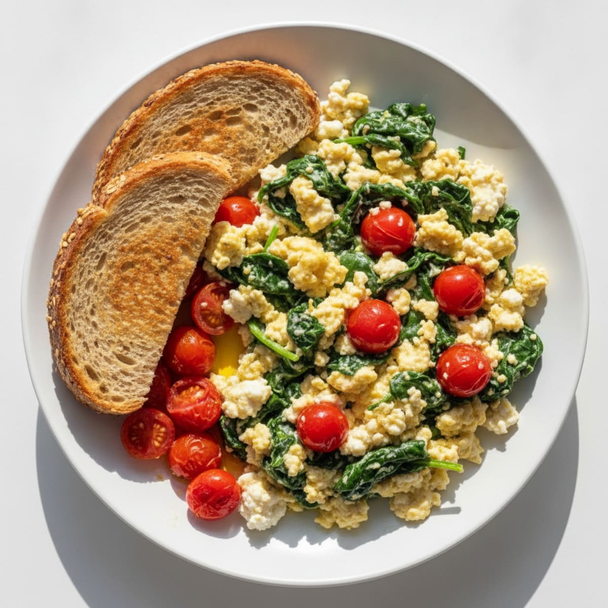 Cottage Cheese Scramble with Spinach and Cherry Tomatoes