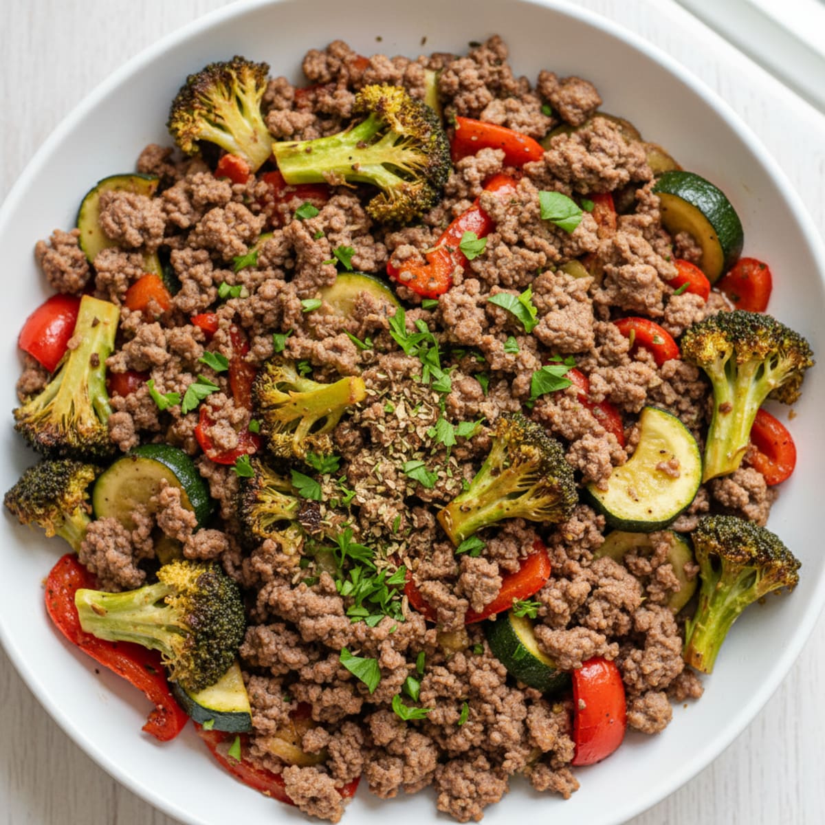 Ground Beef Skillet with Roasted Vegetables