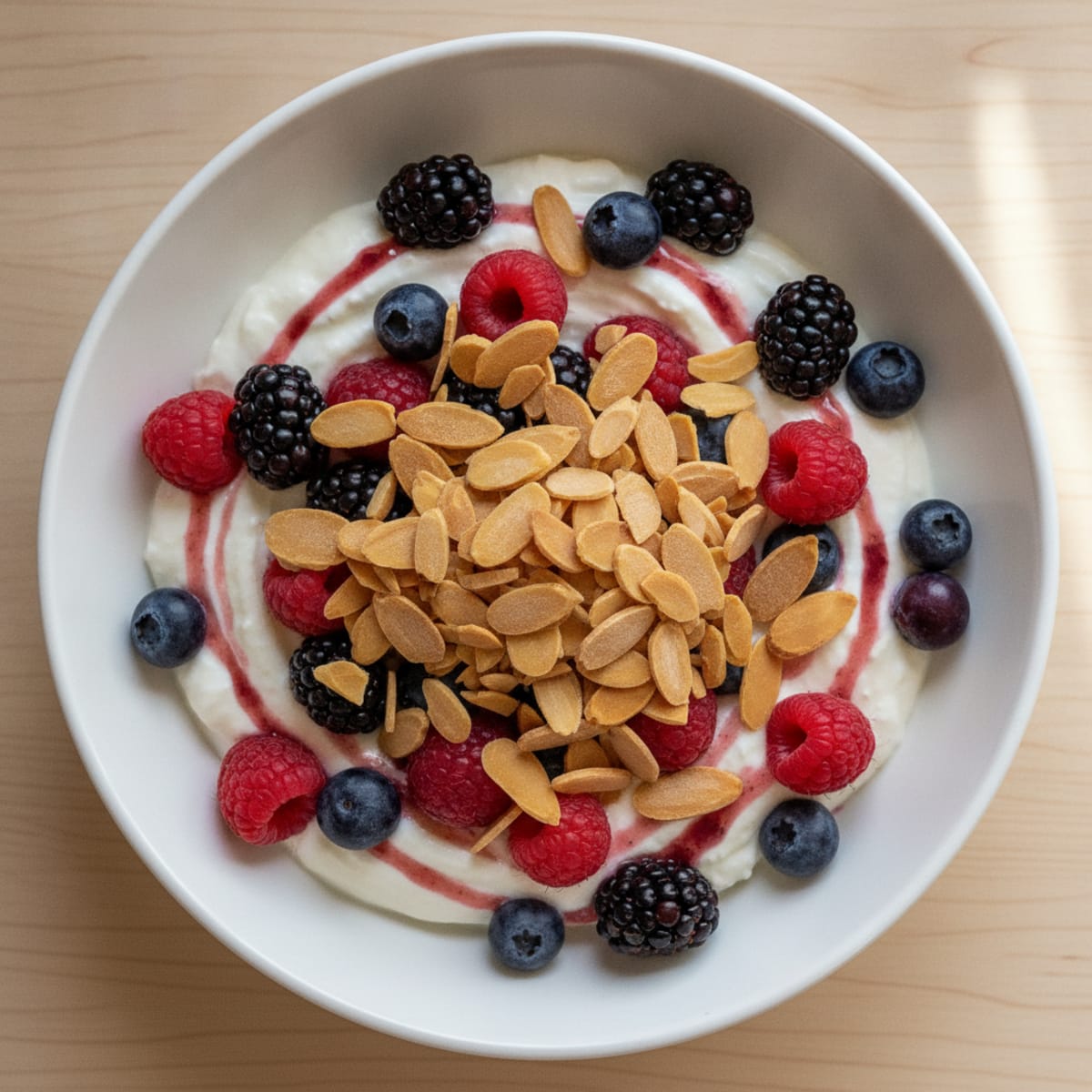 Greek Yogurt Protein Parfait with Mixed Berries and Almonds