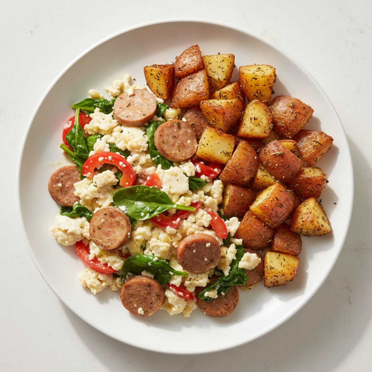 Egg White and Turkey Sausage Scramble with Roasted Potatoes