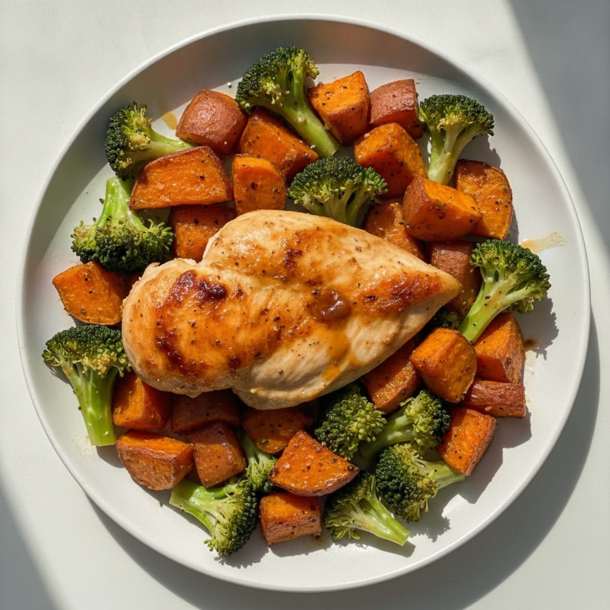 Roasted Chicken with Sweet Potatoes and Broccoli