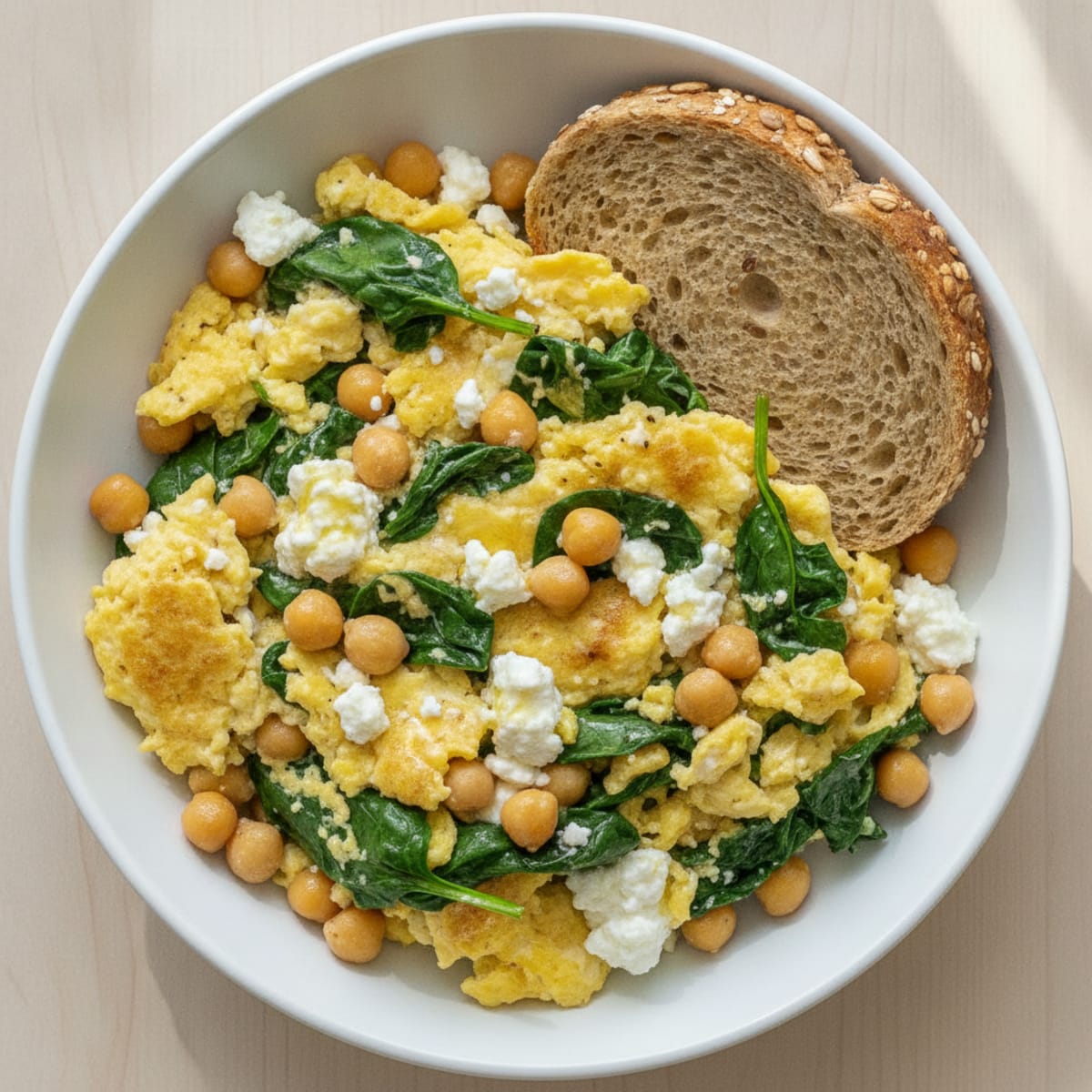 Cottage Cheese Scramble with Spinach and Chickpeas