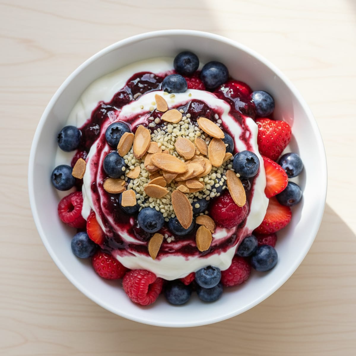 Greek Yogurt Protein Parfait with Mixed Berries and Almonds
