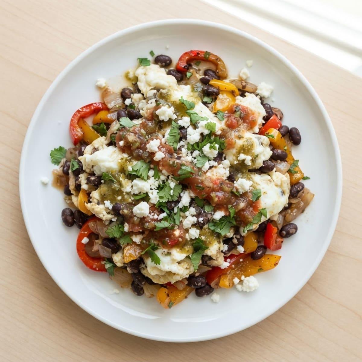 Egg White and Black Bean Scramble with Sautéed Peppers