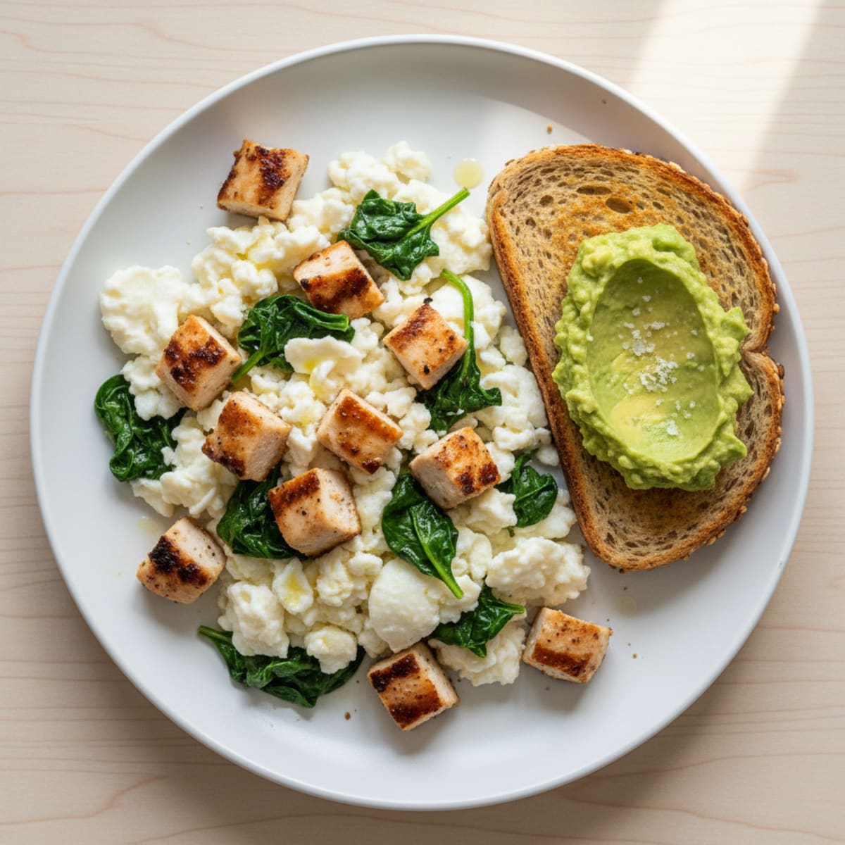 Egg White Scramble with Grilled Chicken and Spinach
