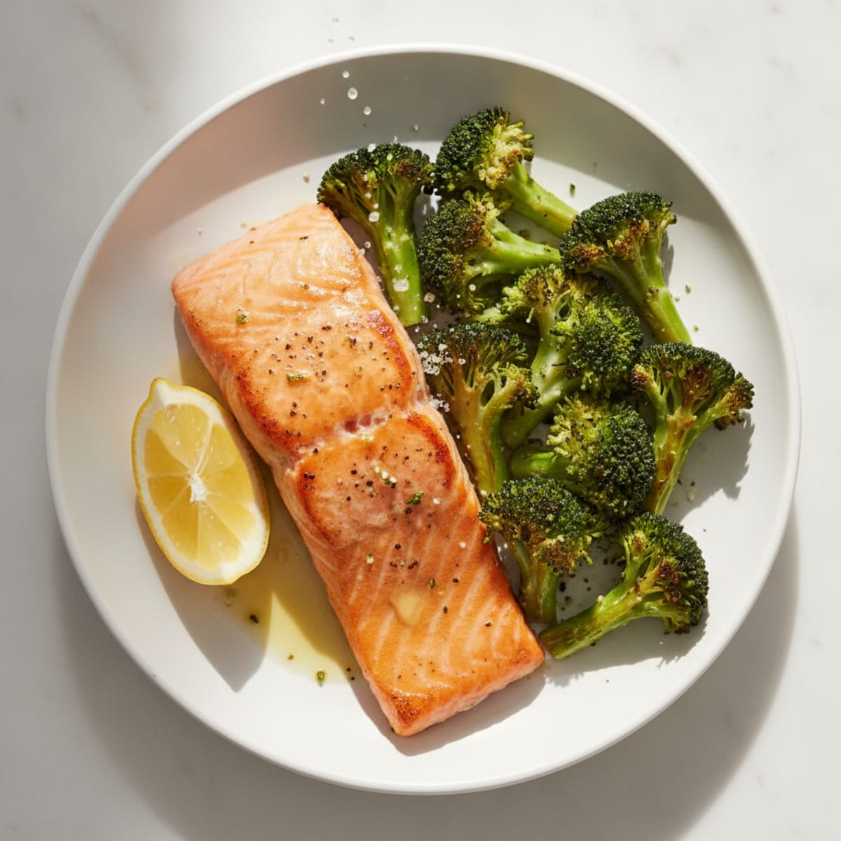 Seared Salmon with Roasted Broccoli and Lemon