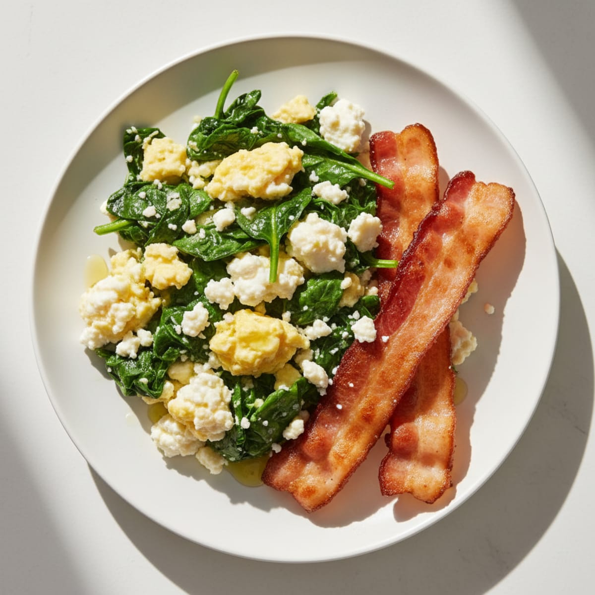 Cottage Cheese Scramble with Spinach and Turkey Bacon