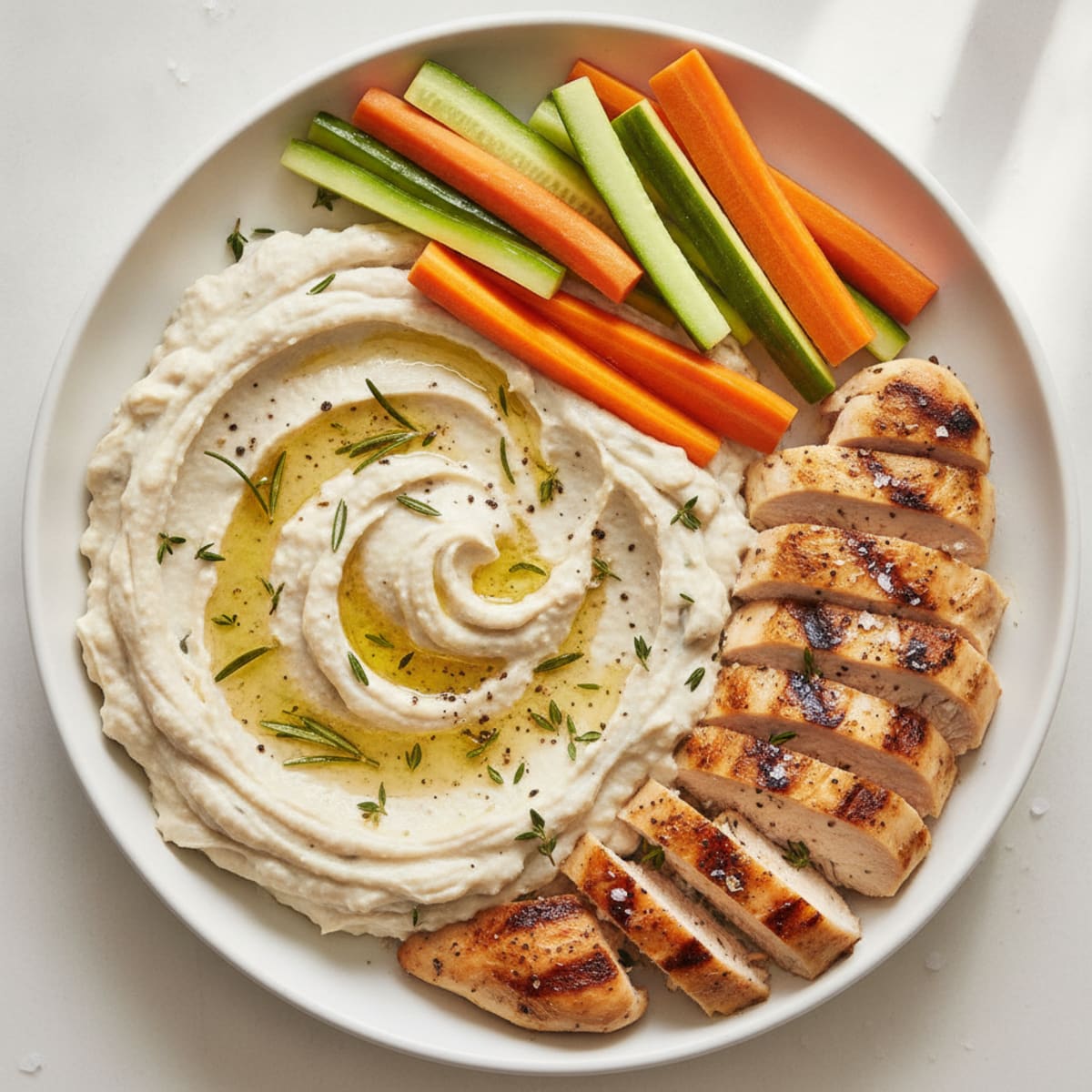 Garlic Herb White Bean Dip with Grilled Chicken