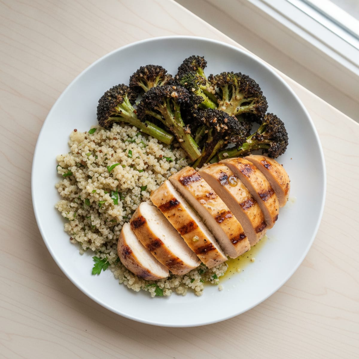 Grilled Chicken Breast with Quinoa and Roasted Broccoli