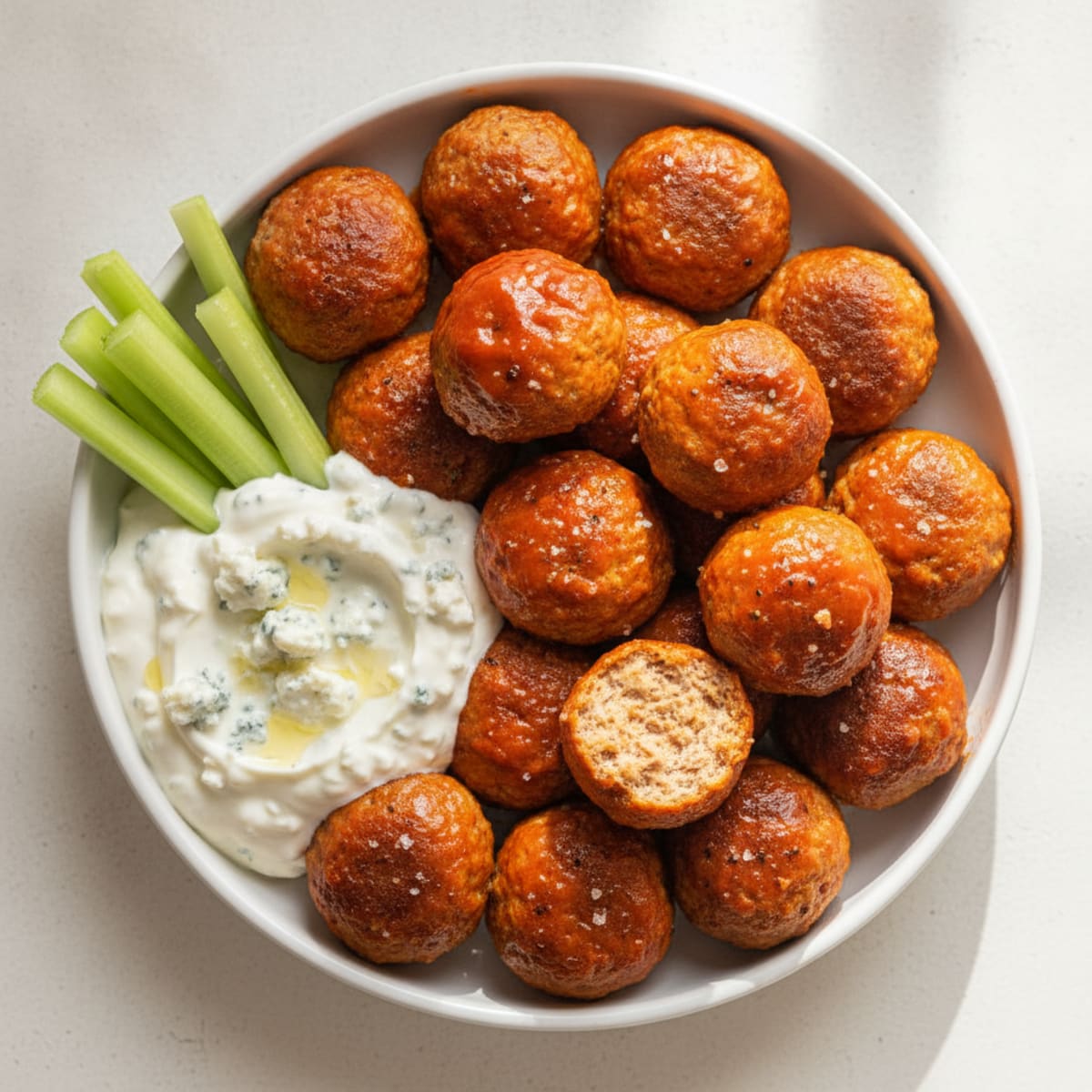 Buffalo Chicken Meatballs with Blue Cheese Dip
