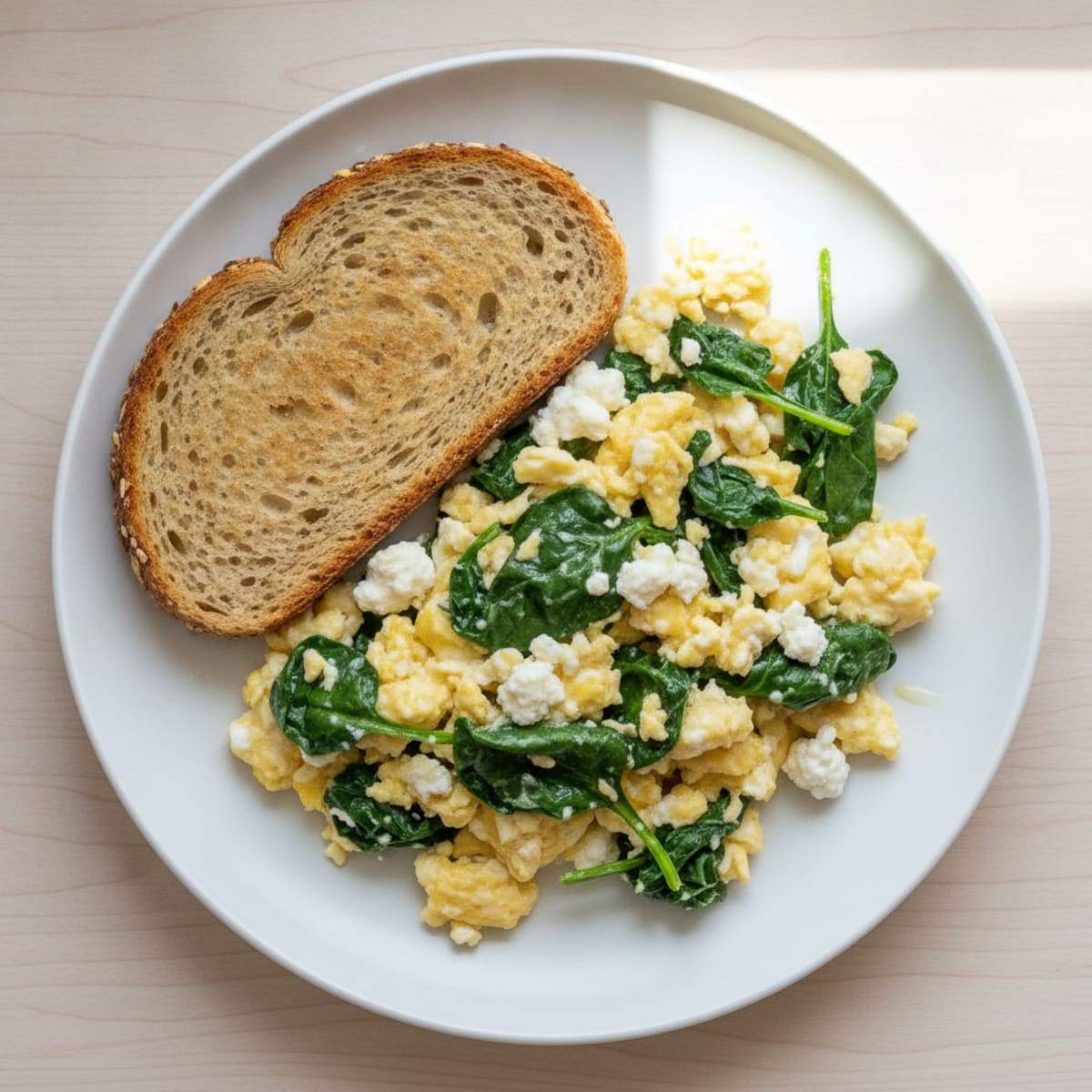 Scrambled Eggs with Cottage Cheese and Spinach
