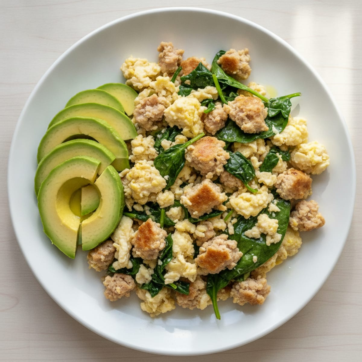 Egg White Scramble with Turkey Sausage and Spinach