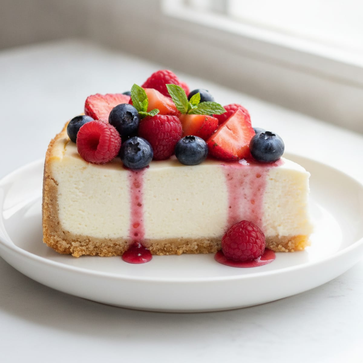 Greek Yogurt Protein Cheesecake with Mixed Berries