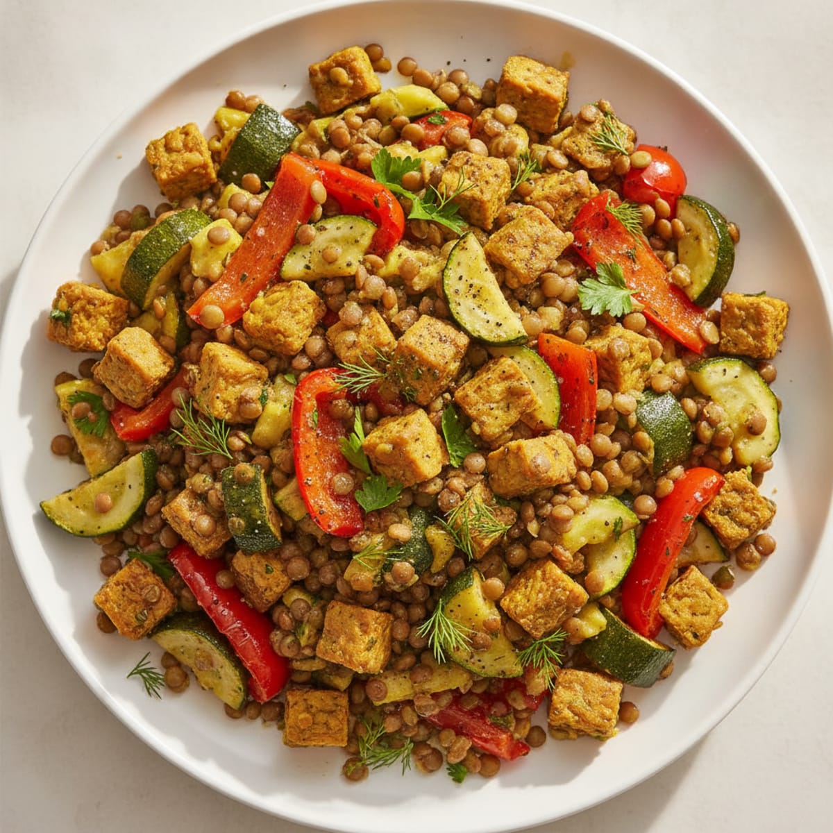 Lemon-Herb Lentil Salad with Roasted Vegetables
