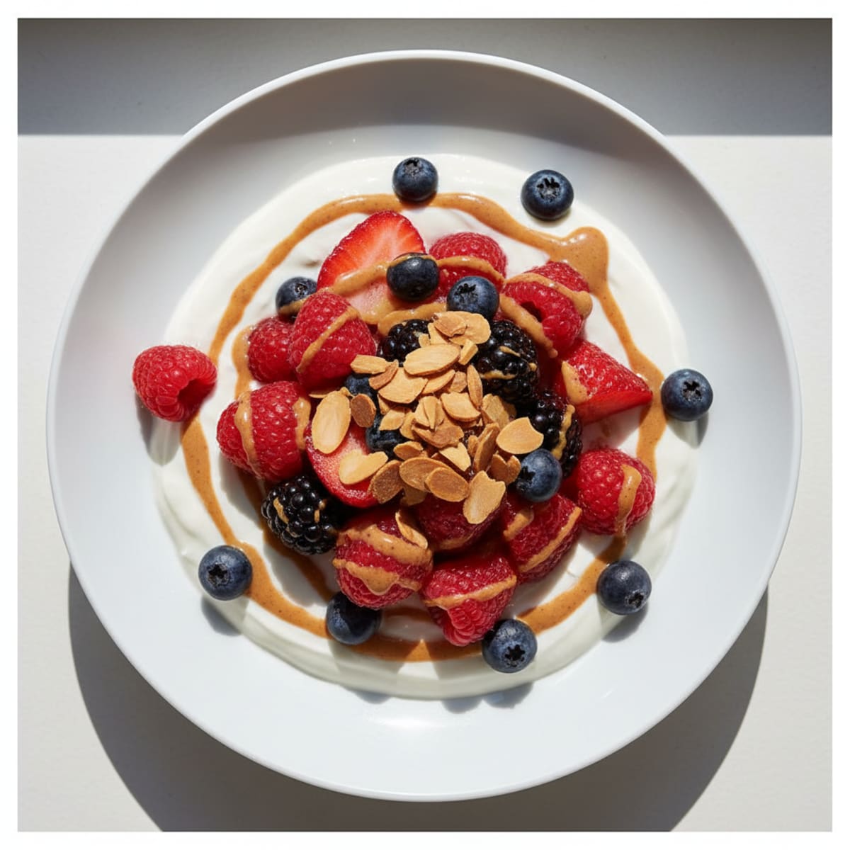 Silky Greek Yogurt Protein Bowl with Mixed Berries and Almonds
