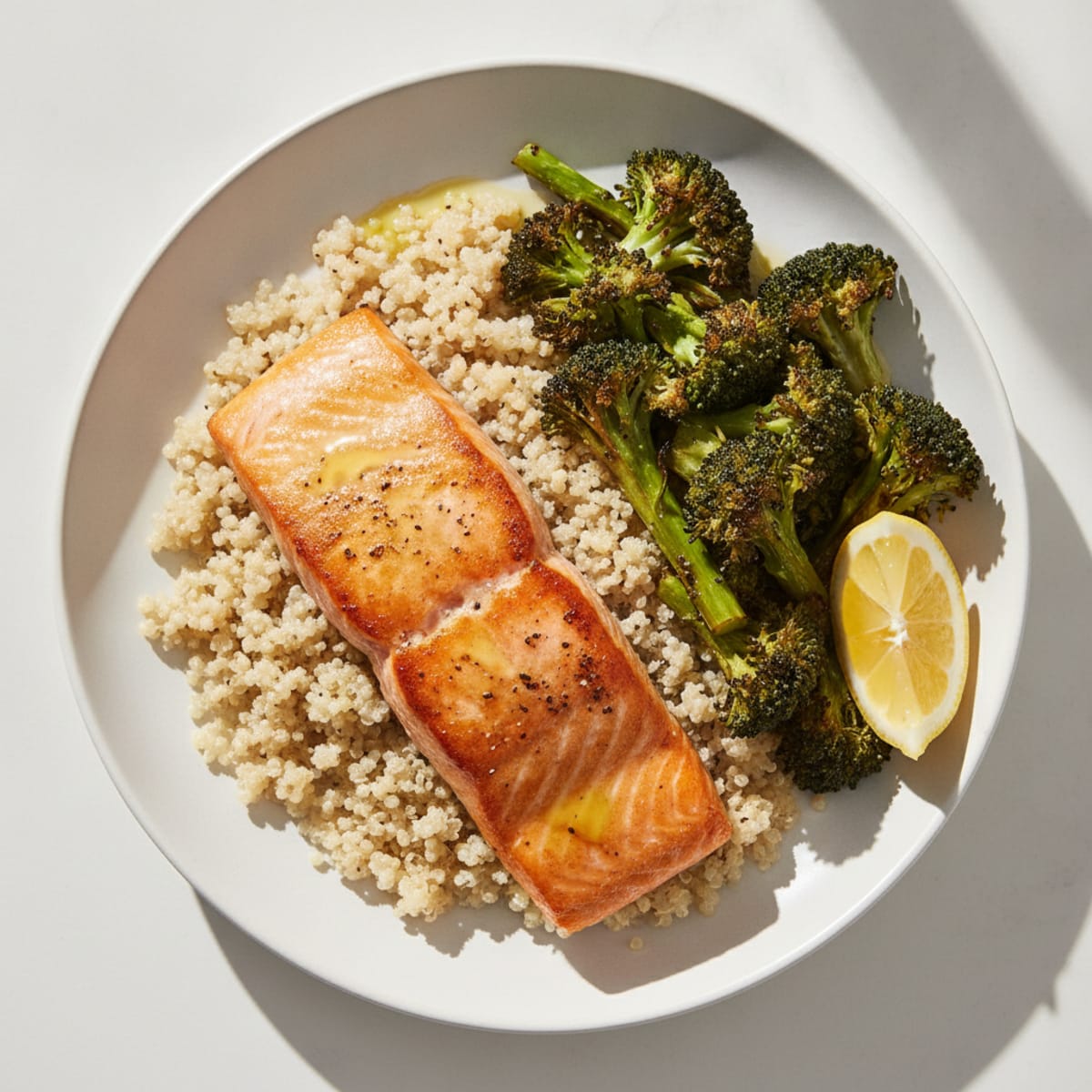 Pan-Seared Salmon with Roasted Broccoli and Quinoa