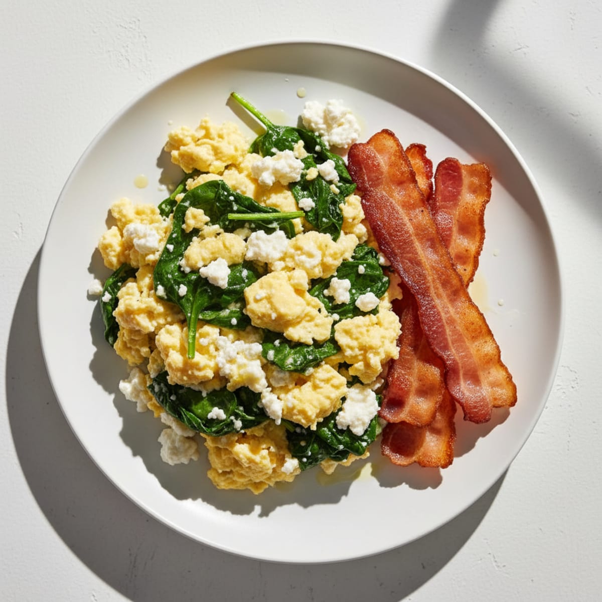 Cottage Cheese Scramble with Spinach and Turkey Bacon