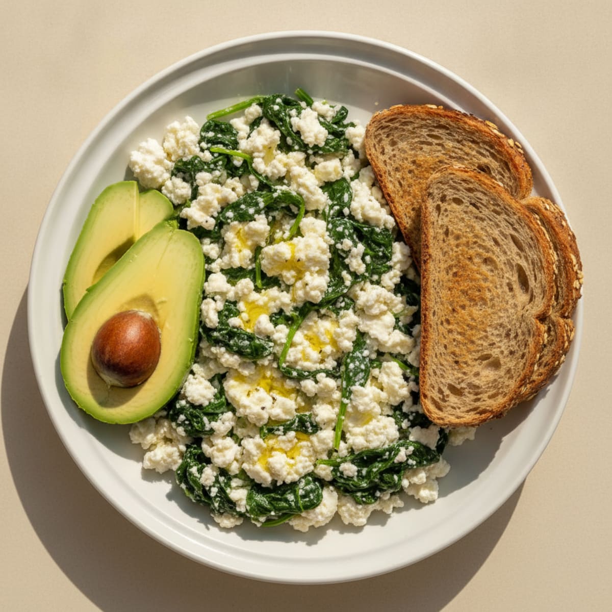 Egg White and Cottage Cheese Scramble with Sautéed Spinach