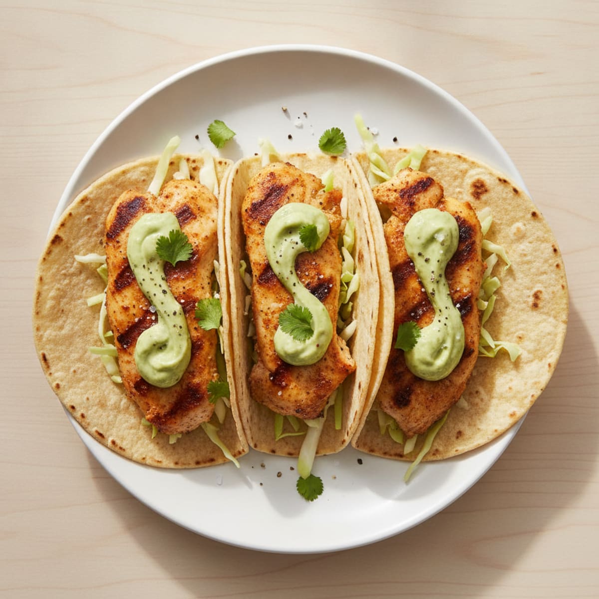 Chicken Tacos with Avocado Crema