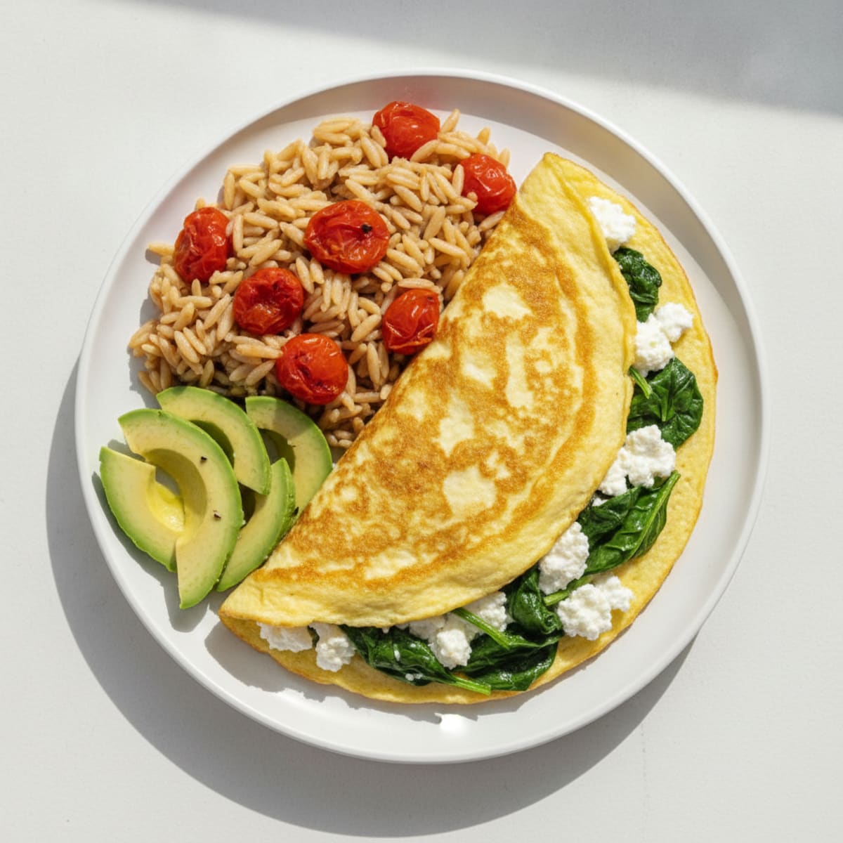 Egg White Spinach Omelette with Cottage Cheese and Cherry Tomatoes