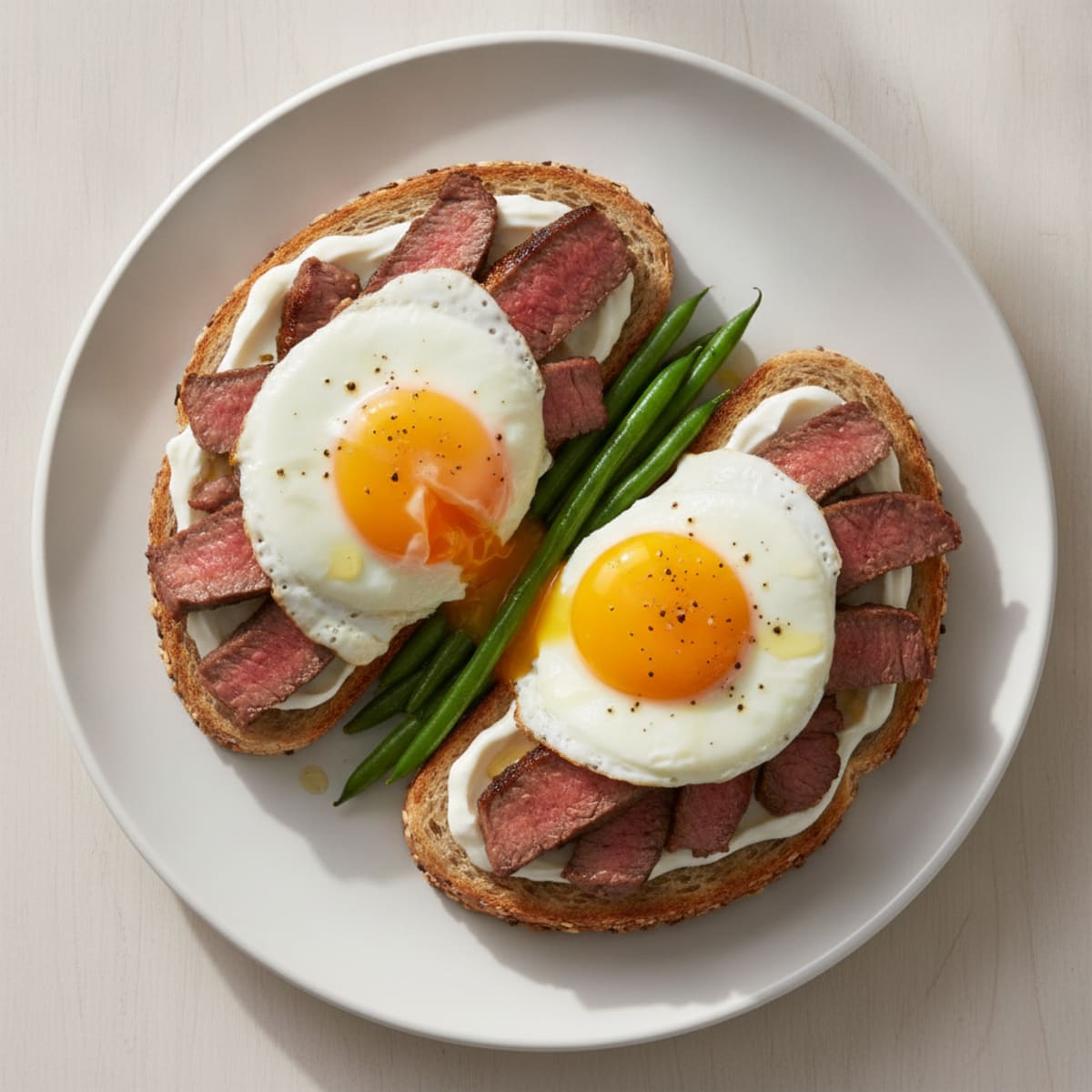 Egg and Yogurt Toast with Sliced Steak