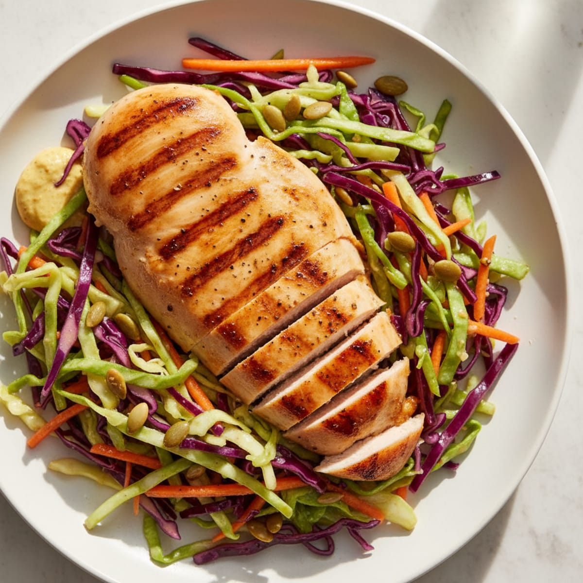 Grilled Chicken Breast with Crunchy Cabbage Slaw
