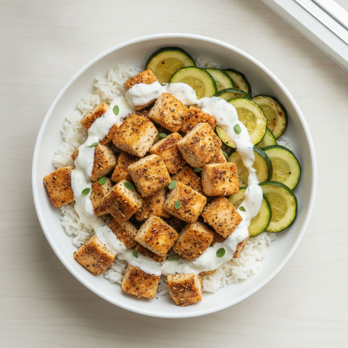 Greek Chicken and Zucchini Rice Bowl