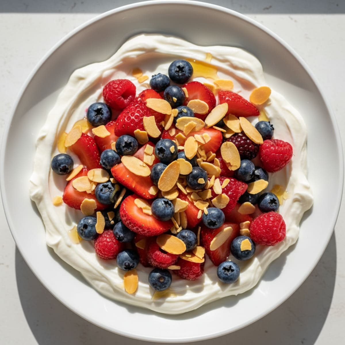 Silky Greek Yogurt Protein Bowl with Mixed Berries and Almond Slivers