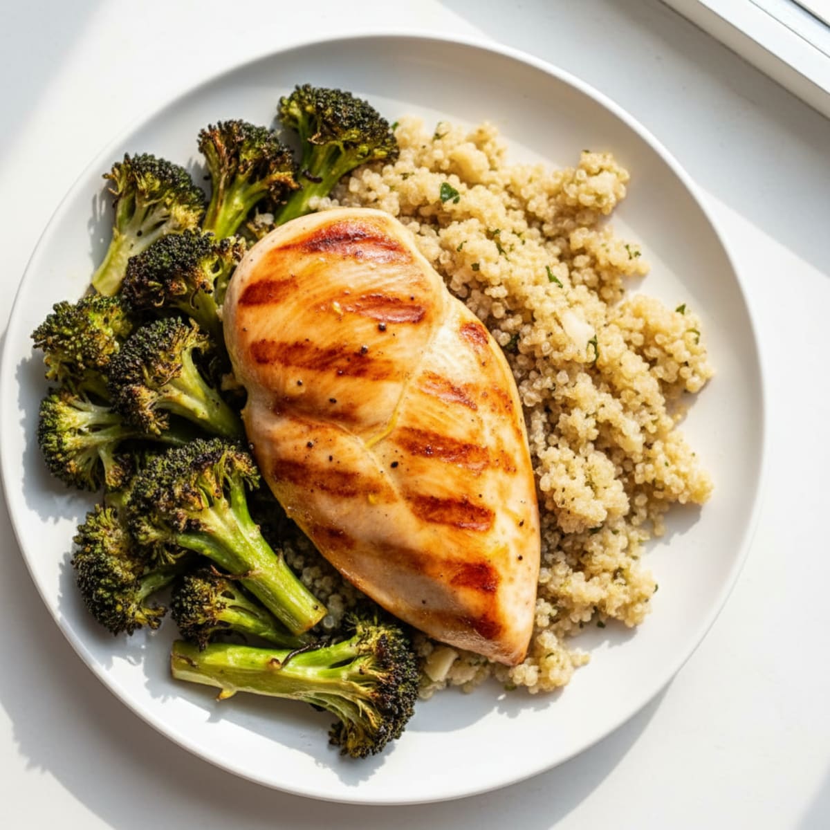 Grilled Chicken Breast with Roasted Broccoli and Quinoa