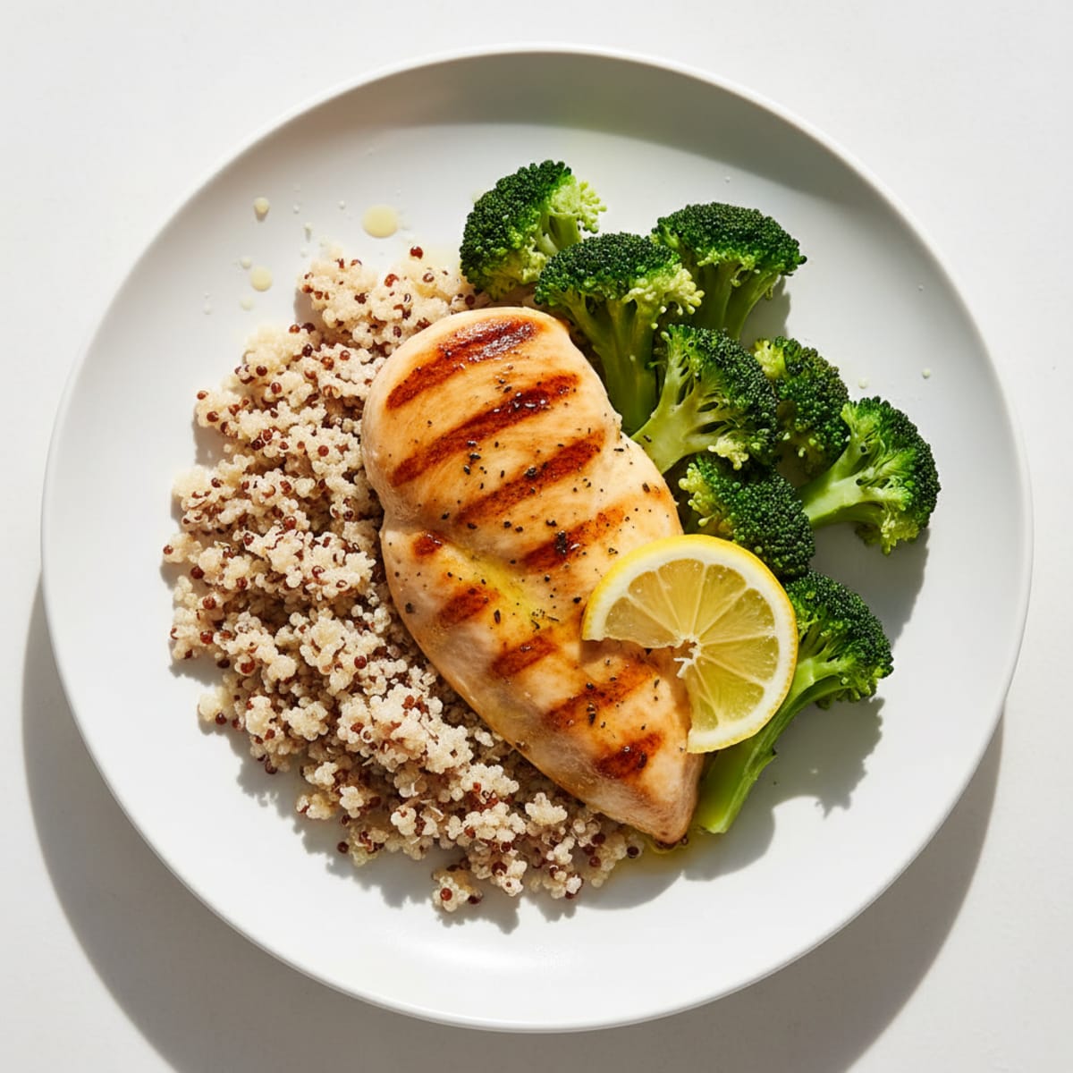 Grilled Chicken Breast with Quinoa and Steamed Broccoli