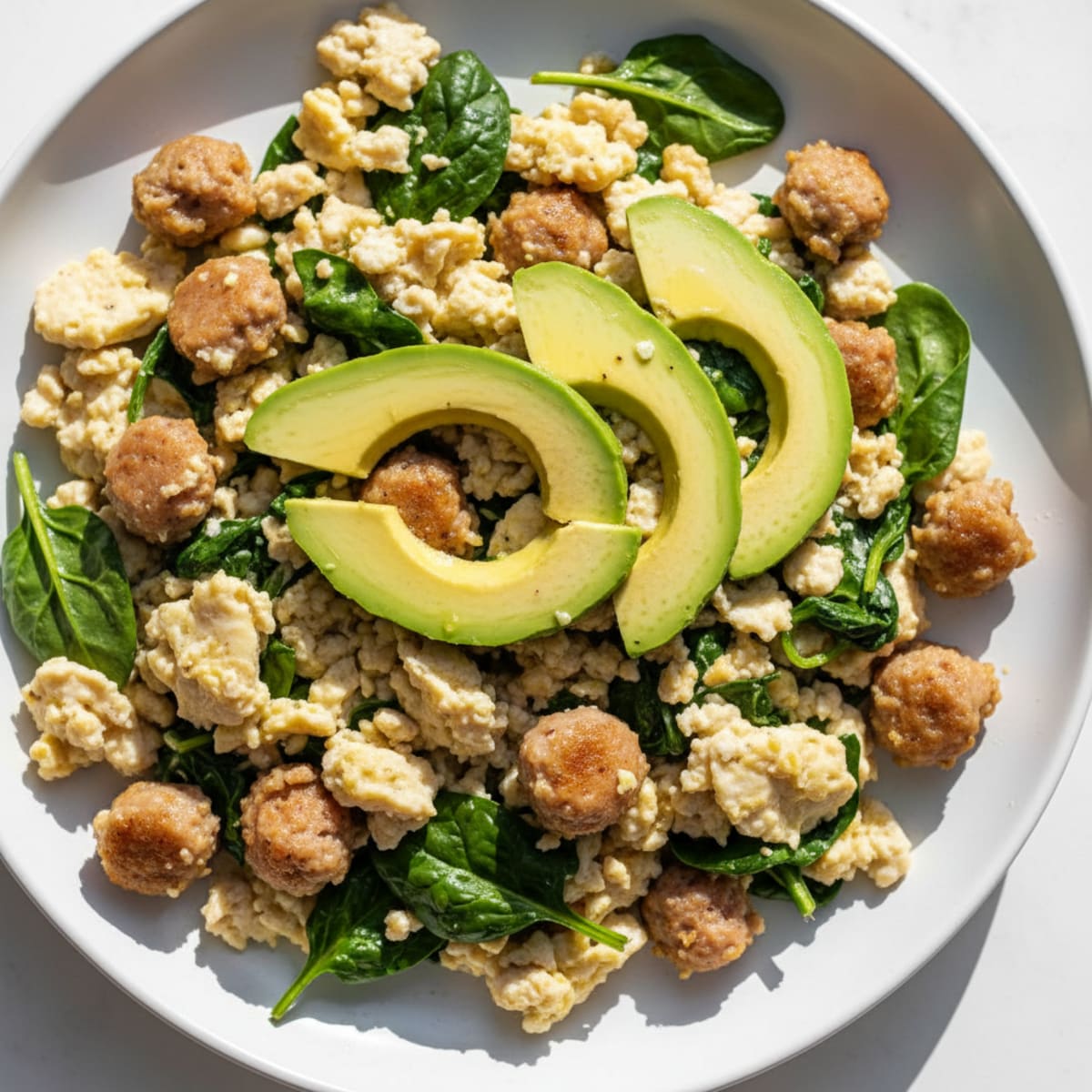 Egg White and Turkey Sausage Scramble with Spinach