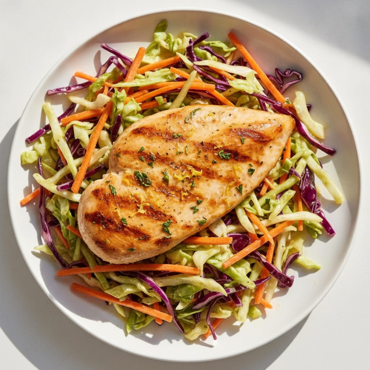 Grilled Chicken Breast with Crunchy Cabbage Slaw