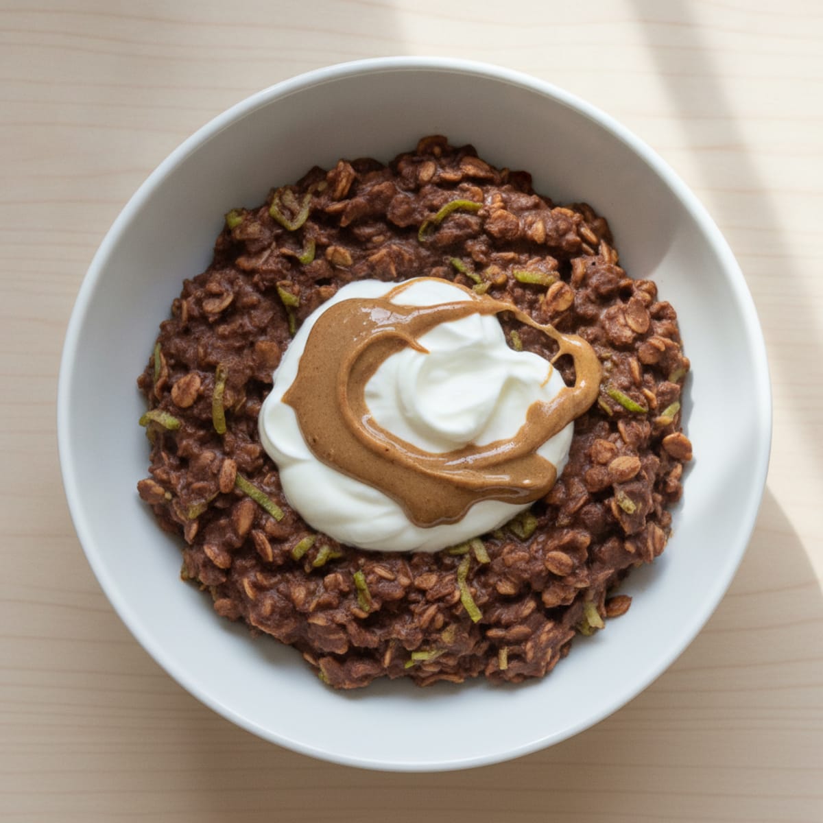 Chocolate Protein Oats with Grated Courgette and Greek Yogurt