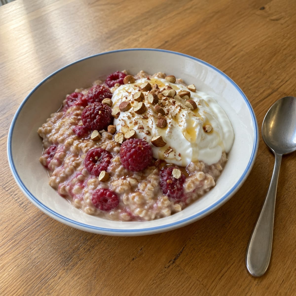 Raspberry oats with vanilla yogurt