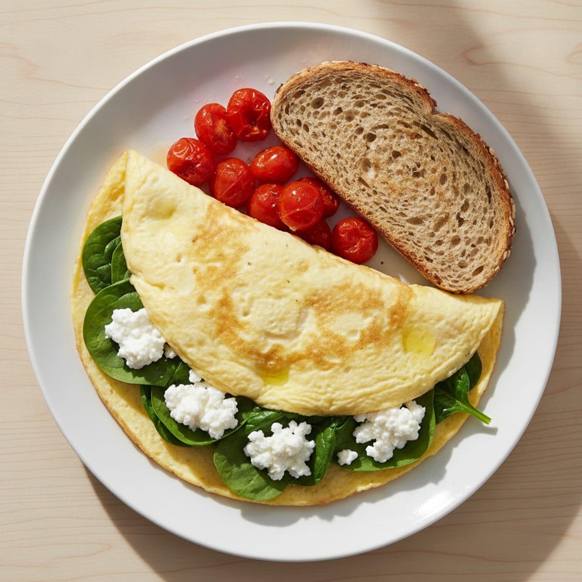 Egg White Spinach Omelet with Cottage Cheese and Cherry Tomatoes