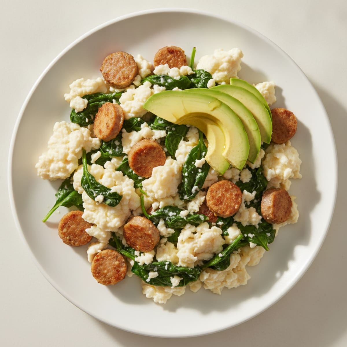 Egg White Scramble with Turkey Sausage and Spinach