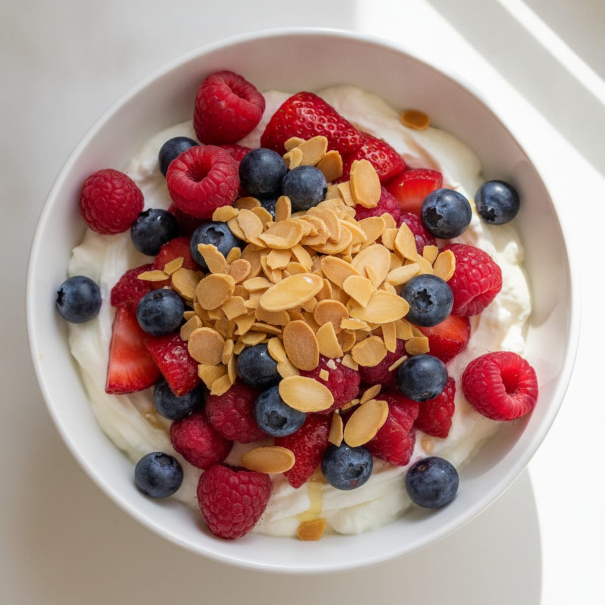 Greek Yogurt Protein Parfait with Mixed Berries and Almonds